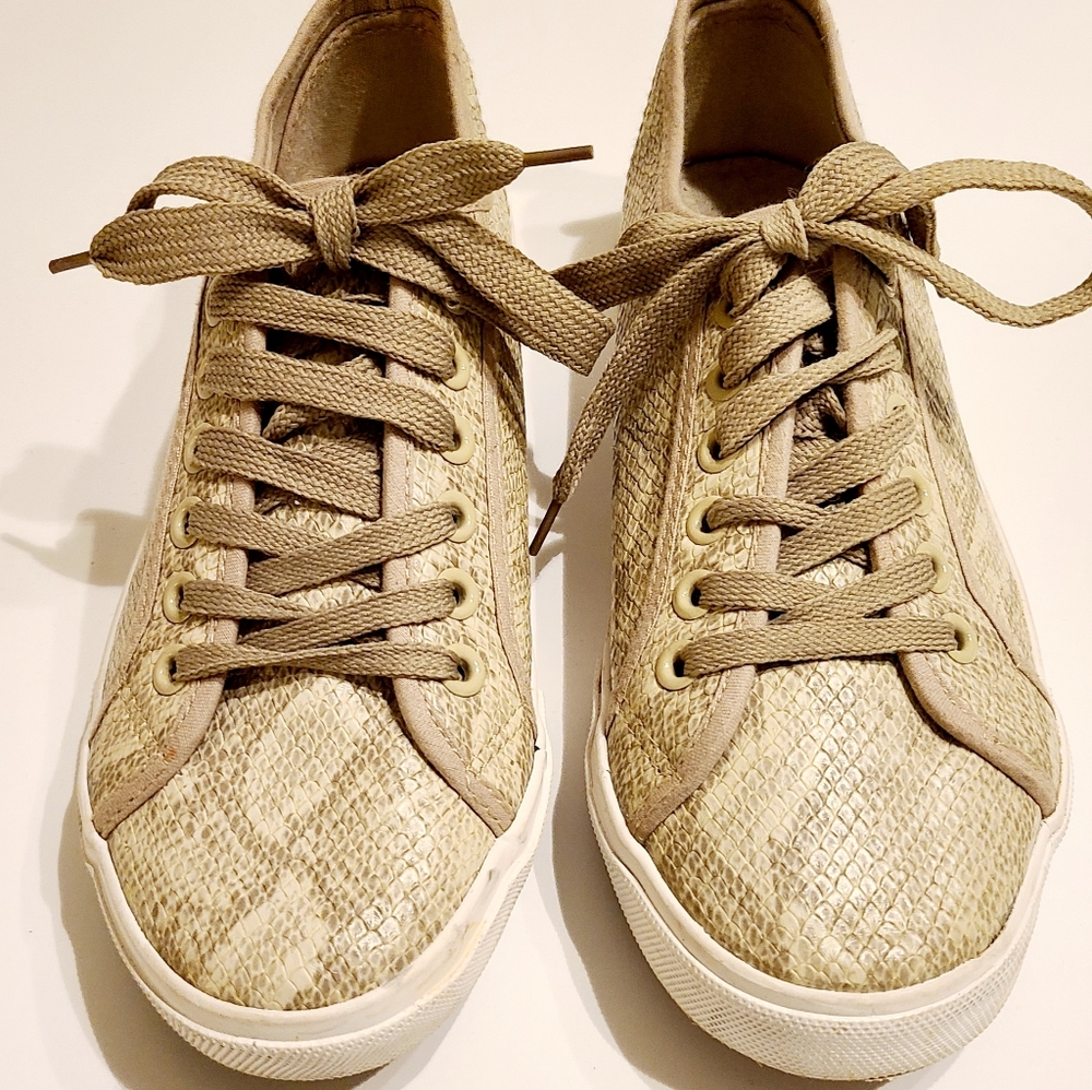 Steven Ella tan snake skin sneakers